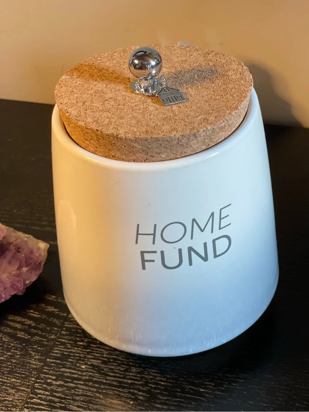 Home Fund Ceramic Money Jar - Blue & Cream Color Ombre - Cork Lid - Like New